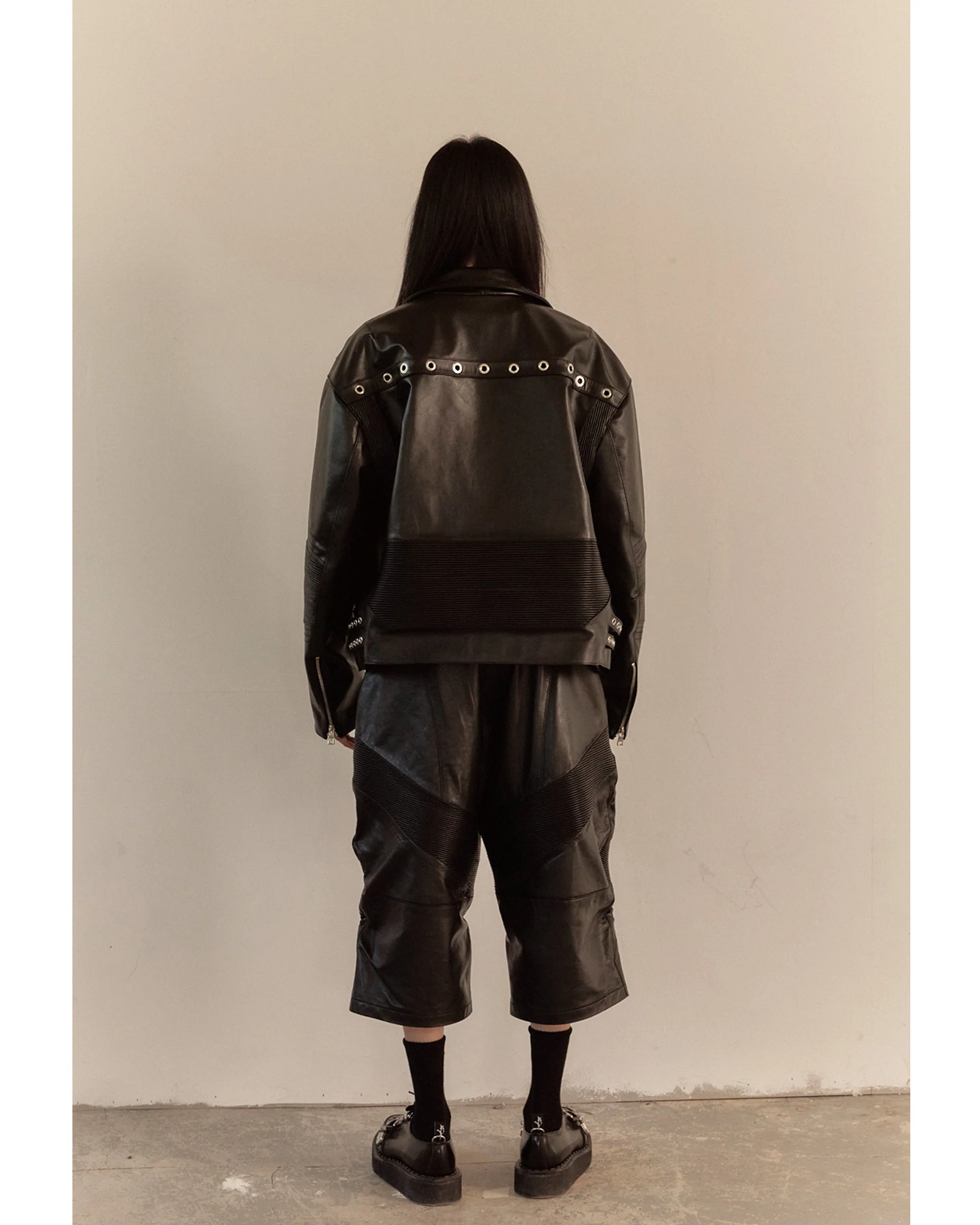 WIDE LEATHER RIDER JACKET / BLACK - Image 4