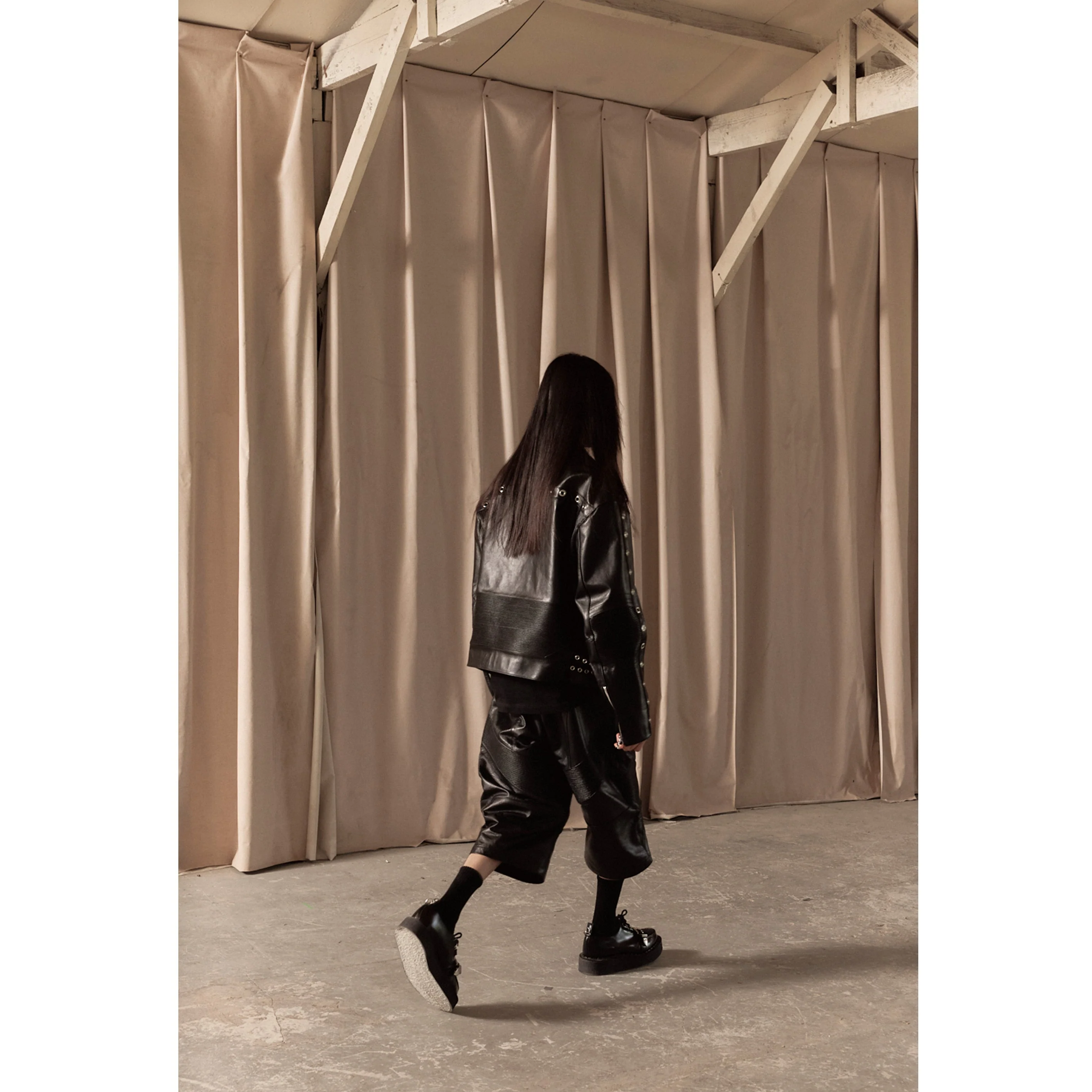 WIDE LEATHER RIDER JACKET / BLACK - Image 48