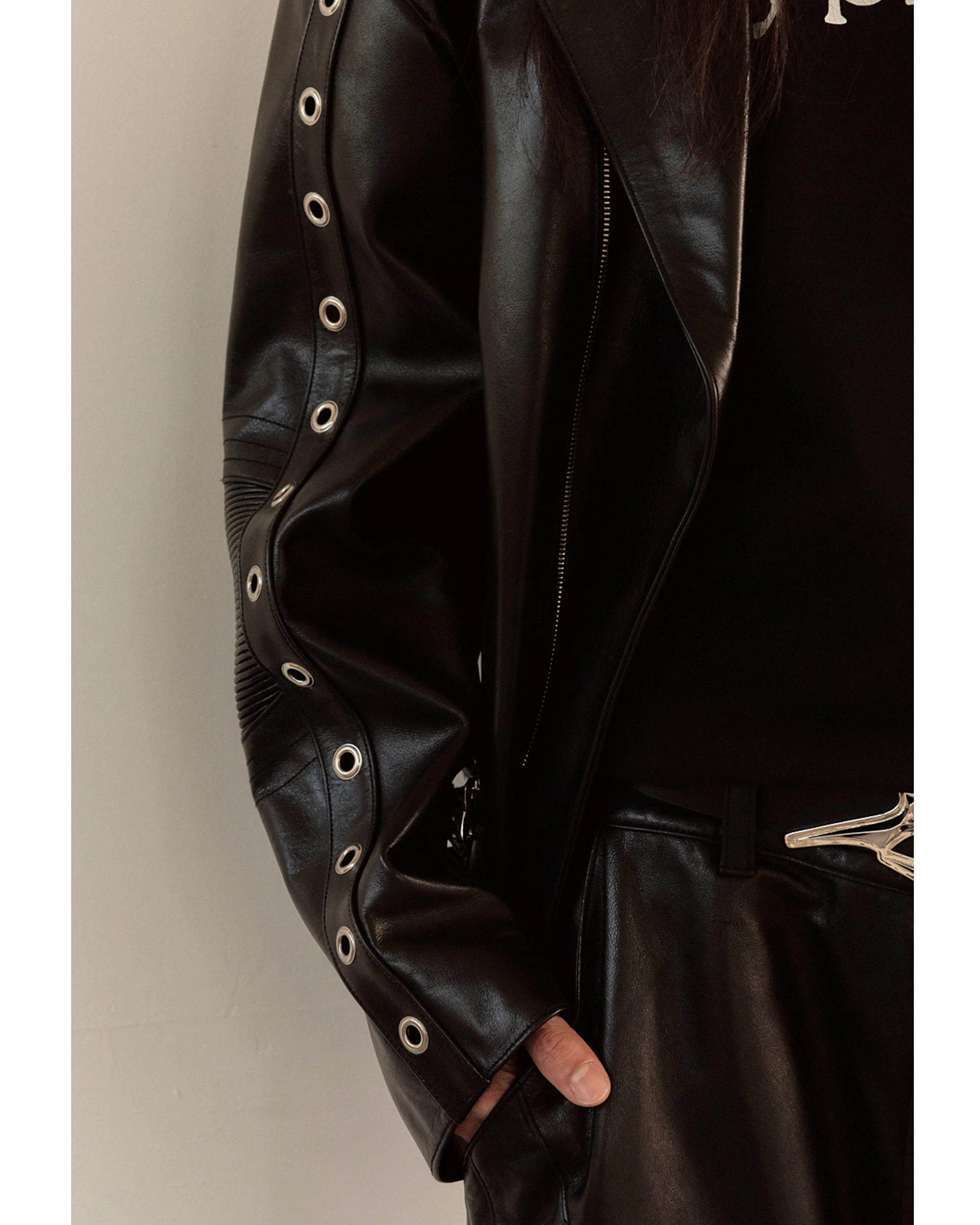 WIDE LEATHER RIDER JACKET / BLACK - Image 5
