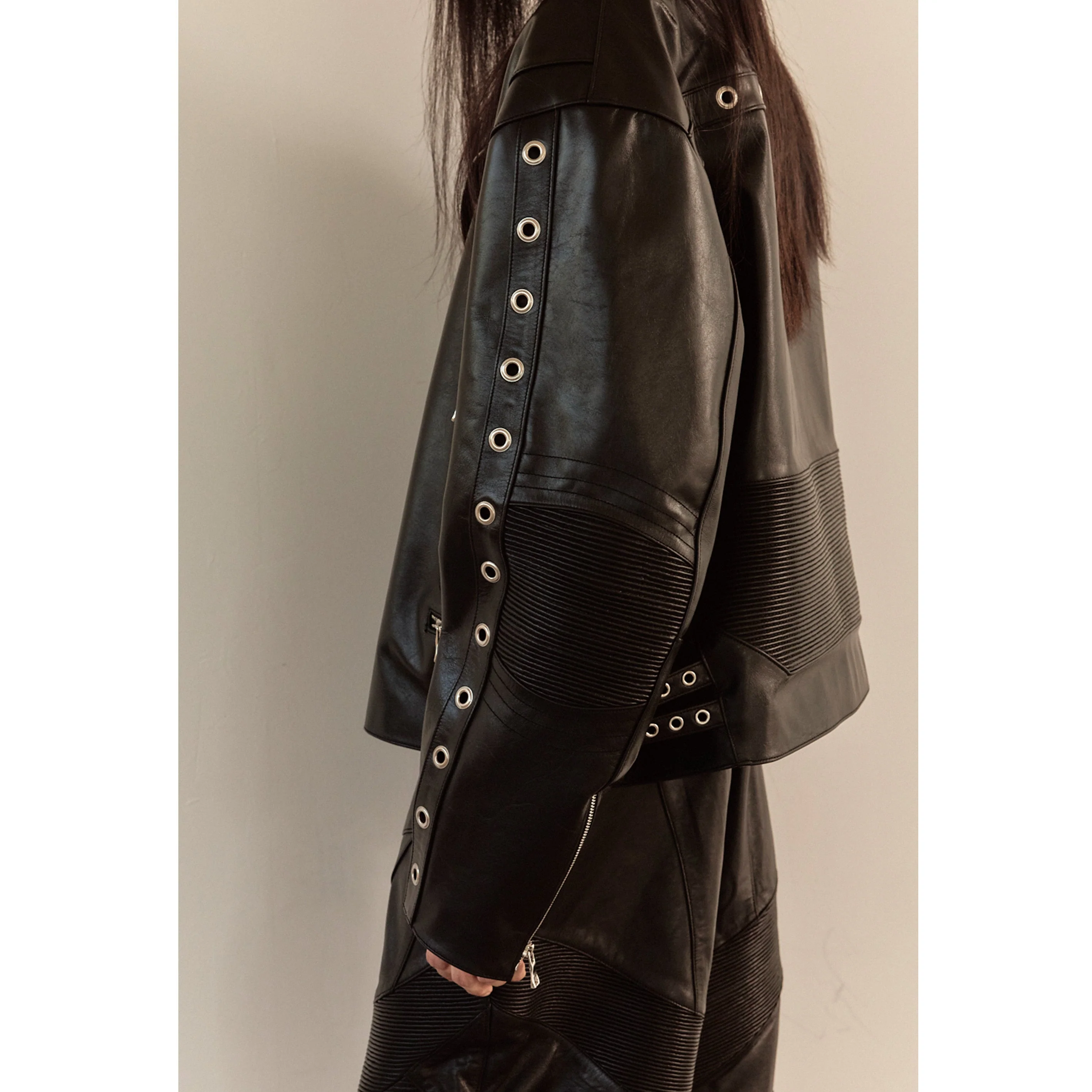 WIDE LEATHER RIDER JACKET / BLACK - Image 69