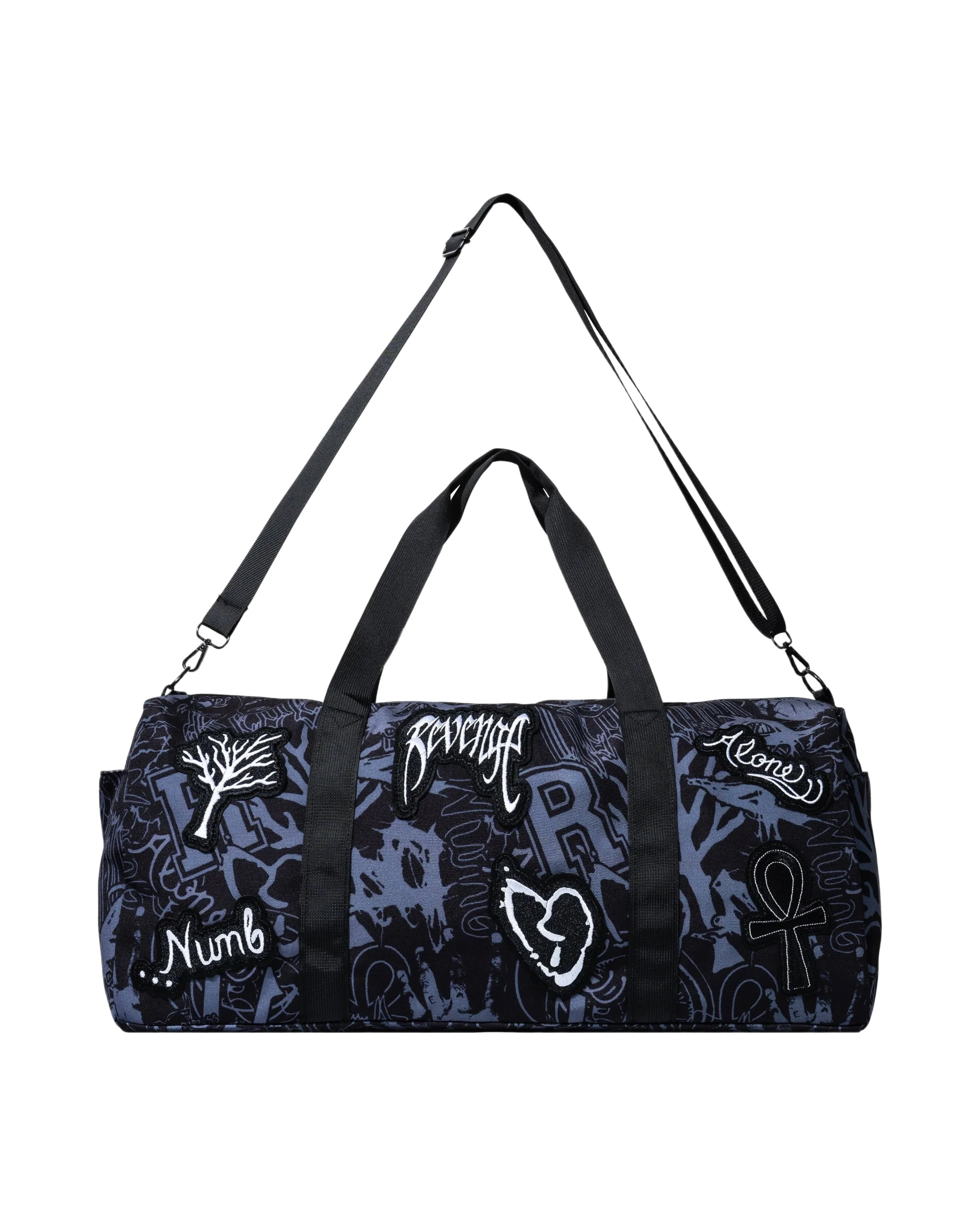 X COLLAGE PATCHES CANVAS DUFFEL BLACK/WHITE