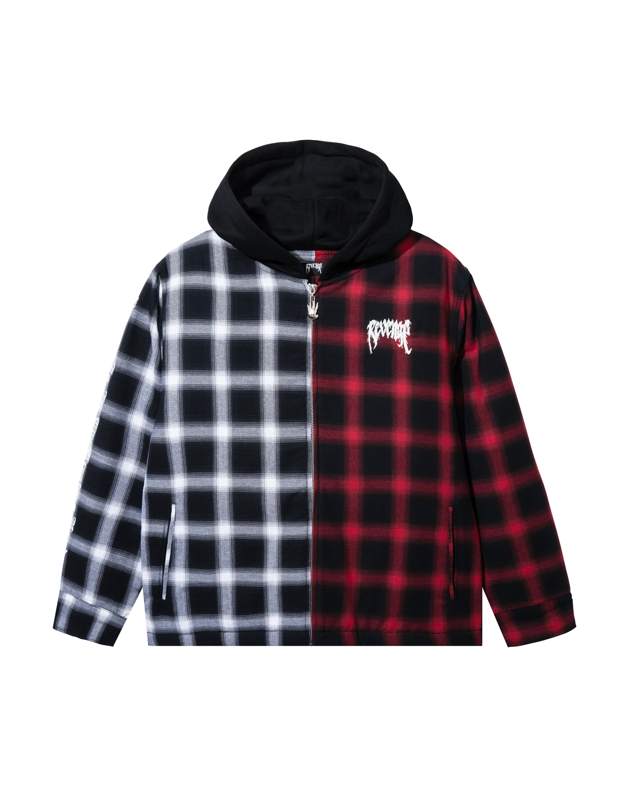 X HEARTBREAK SPLIT HOODED FLANNEL BLACK/RED