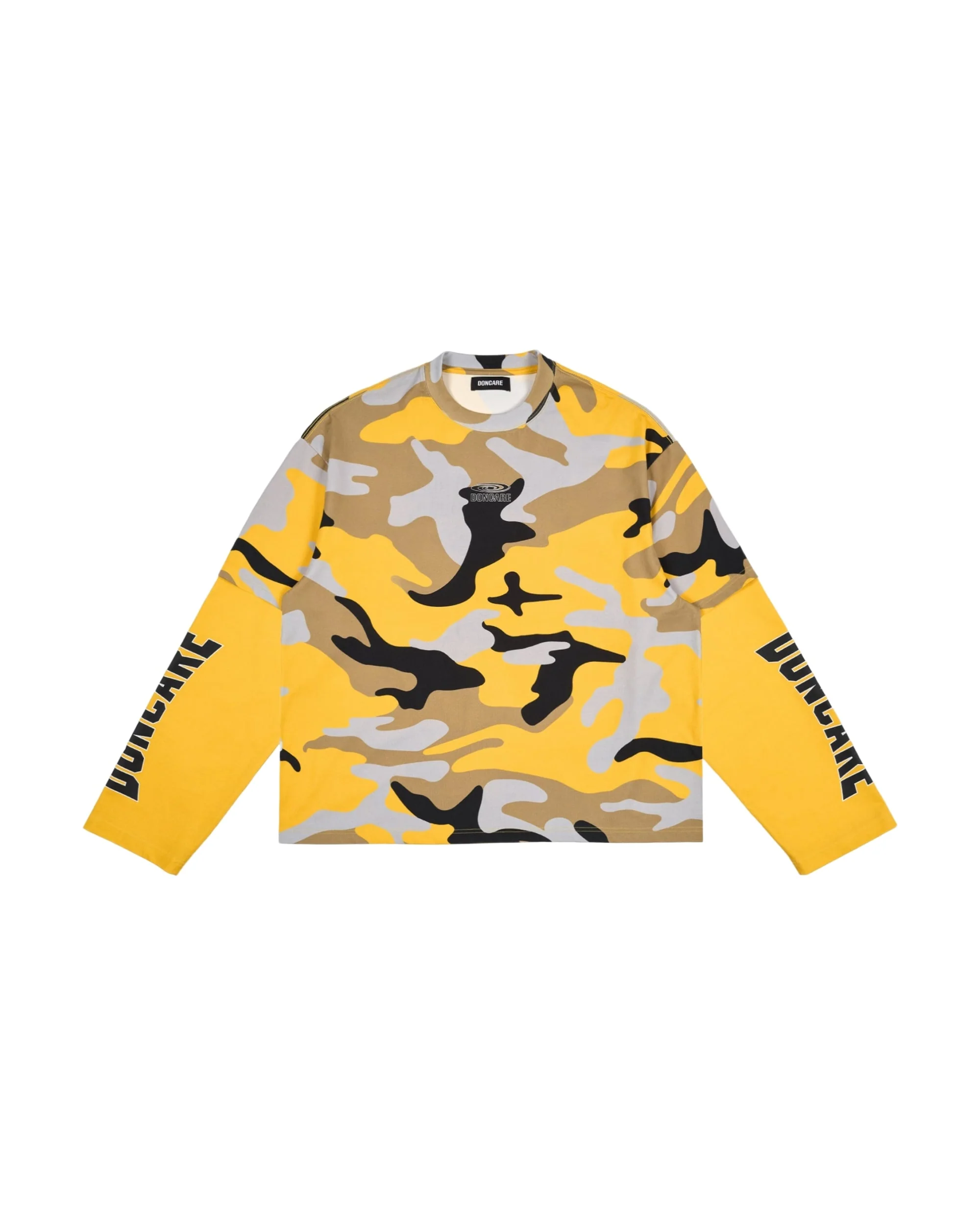 YELLOW CAMO FAUX LAYERED LONG SLEEVE T-SHIRT